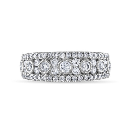 0.88 CT. T.W. Natural Diamond Edge Antique Vintage-Style Anniversary Band in Solid 14K White Gold