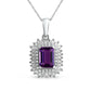 Emerald-Cut Amethyst and 0.25 CT. T.W. Baguette and Round Natural Diamond Double Frame Pendant in 10K White Gold