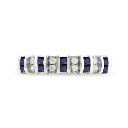 Princess-Cut Blue Sapphire and 0.10 CT. T.W. Natural Diamond Alternating Duos Ring in Solid 10K White Gold