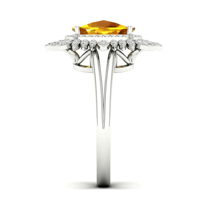 Cushion-Cut Citrine and White Topaz Frame Split Shank Sunflower Ring in Solid 10K White Gold