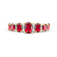 Oval Ruby and 0.17 CT. T.W. Natural Diamond Graduated Seven Stone Alternating Trios Ring in Solid 10K Yellow Gold