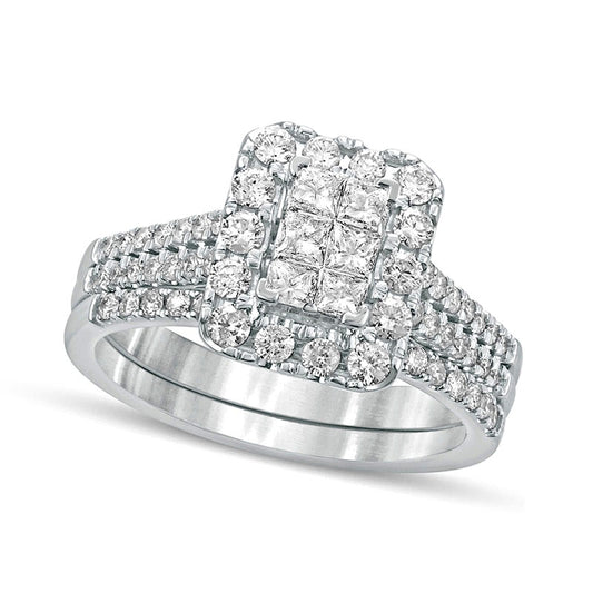 1.0 CT. T.W. Princess-Cut Composite Natural Diamond Rectangle Frame Bridal Engagement Ring Set in Solid 10K White Gold