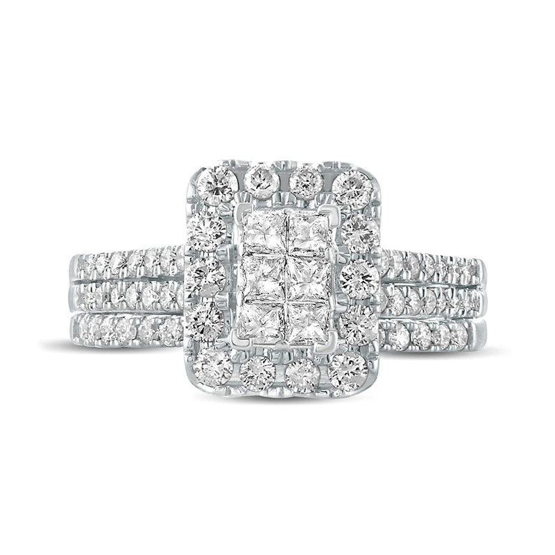 1.0 CT. T.W. Princess-Cut Composite Natural Diamond Rectangle Frame Bridal Engagement Ring Set in Solid 10K White Gold