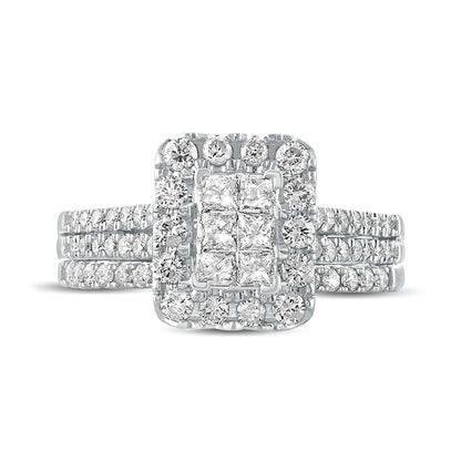 1.0 CT. T.W. Princess-Cut Composite Natural Diamond Rectangle Frame Bridal Engagement Ring Set in Solid 10K White Gold
