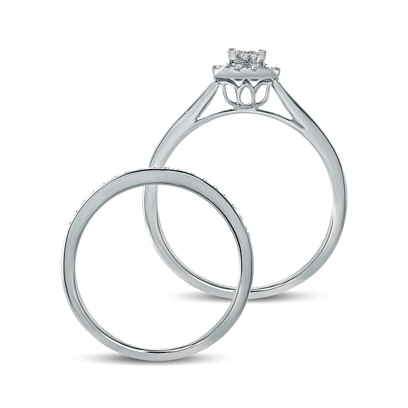 1.0 CT. T.W. Princess-Cut Composite Natural Diamond Rectangle Frame Bridal Engagement Ring Set in Solid 10K White Gold