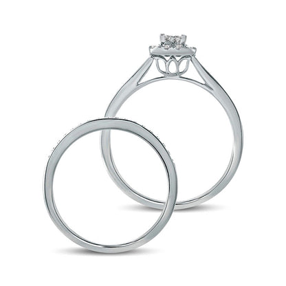 1.0 CT. T.W. Princess-Cut Composite Natural Diamond Rectangle Frame Bridal Engagement Ring Set in Solid 10K White Gold