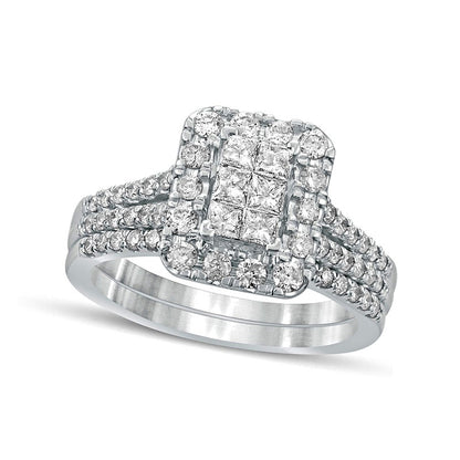 1.0 CT. T.W. Princess-Cut Composite Natural Diamond Rectangle Frame Split Shank Bridal Engagement Ring Set in Solid 10K White Gold