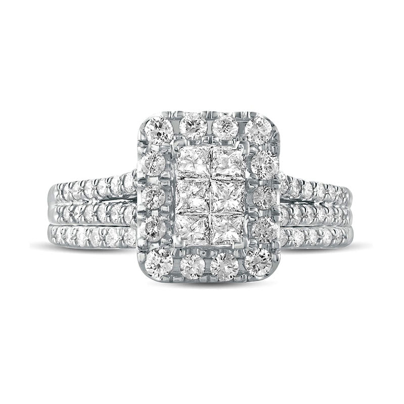 1.0 CT. T.W. Princess-Cut Composite Natural Diamond Rectangle Frame Split Shank Bridal Engagement Ring Set in Solid 10K White Gold