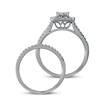 1.0 CT. T.W. Princess-Cut Composite Natural Diamond Rectangle Frame Split Shank Bridal Engagement Ring Set in Solid 10K White Gold