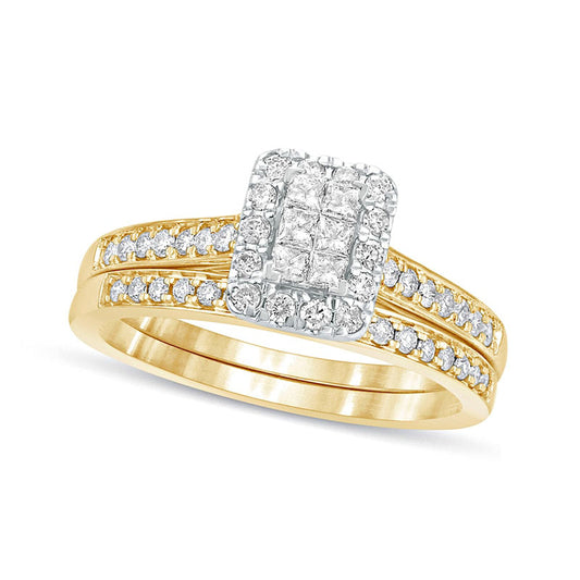 0.50 CT. T.W. Princess-Cut Composite Natural Diamond Rectangle Frame Bridal Engagement Ring Set in Solid 10K Yellow Gold