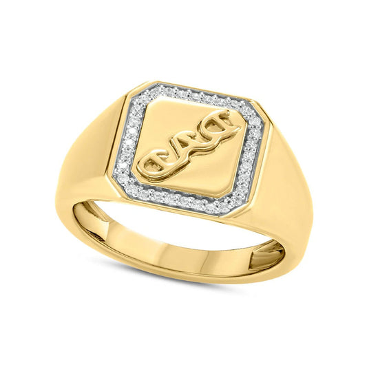 Men's 0.10 CT. T.W. Natural Diamond Octagonal Frame Embossed "DAD" Signet Ring in Solid 10K Yellow Gold