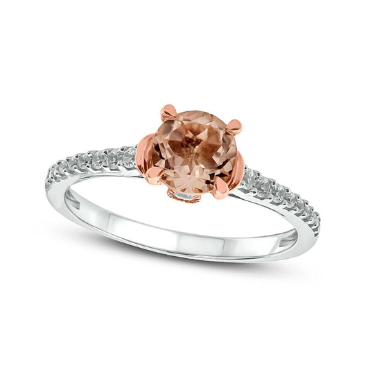 6.0mm Morganite and 0.20 CT. T.W. Natural Diamond Collar Ring in Solid 10K Two-Tone Gold