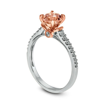 6.0mm Morganite and 0.20 CT. T.W. Natural Diamond Collar Ring in Solid 10K Two-Tone Gold