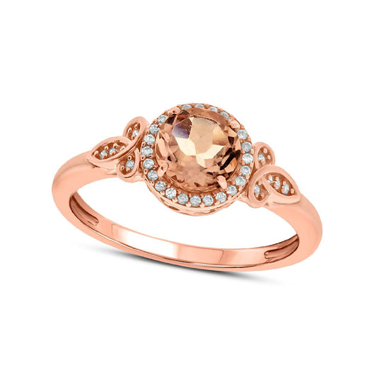 6.0mm Morganite and 0.10 CT. T.W. Natural Diamond Frame Celtic Trinity Knot Ring in Solid 10K Rose Gold