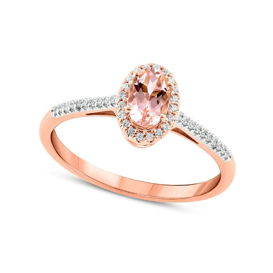 Oval Morganite and 0.13 CT. T.W. Natural Diamond Frame Ring in Solid 10K Rose Gold
