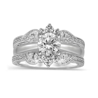 0.75 CT. T.W. Pear-Shaped Natural Clarity Enhanced Diamond Contour Antique Vintage-Style Solitaire Enhancer in Solid 14K White Gold