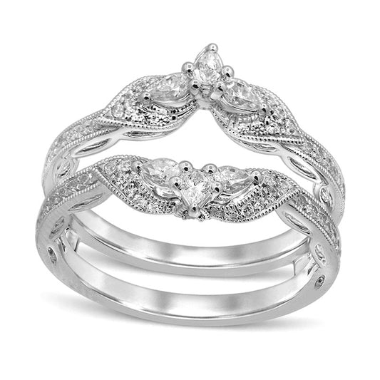 0.63 CT. T.W. Pear-Shaped Natural Clarity Enhanced Diamond Double Crown Antique Vintage-Style Solitaire Enhancer in Solid 14K White Gold