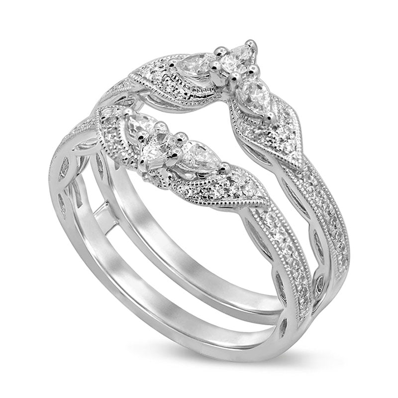 0.63 CT. T.W. Pear-Shaped Natural Clarity Enhanced Diamond Double Crown Antique Vintage-Style Solitaire Enhancer in Solid 14K White Gold