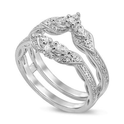 0.63 CT. T.W. Pear-Shaped Natural Clarity Enhanced Diamond Double Crown Antique Vintage-Style Solitaire Enhancer in Solid 14K White Gold