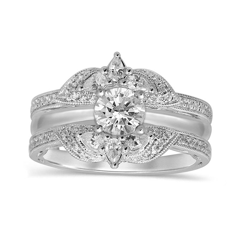 0.63 CT. T.W. Pear-Shaped Natural Clarity Enhanced Diamond Double Crown Antique Vintage-Style Solitaire Enhancer in Solid 14K White Gold
