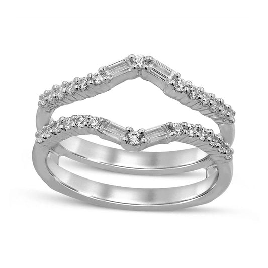 0.38 CT. T.W. Baguette and Round Natural Clarity Enhanced Diamond Chevron Solitaire Enhancer in Solid 14K White Gold