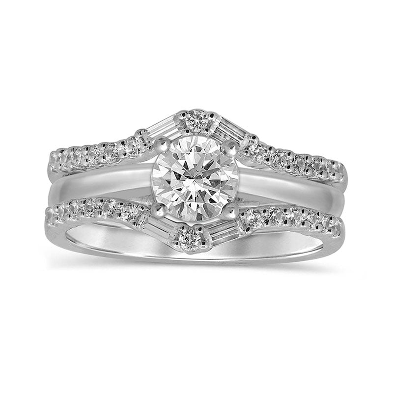 0.38 CT. T.W. Baguette and Round Natural Clarity Enhanced Diamond Chevron Solitaire Enhancer in Solid 14K White Gold