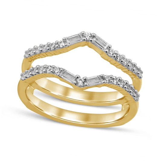 0.38 CT. T.W. Baguette and Round Natural Clarity Enhanced Diamond Chevron Solitaire Enhancer in Solid 14K Gold