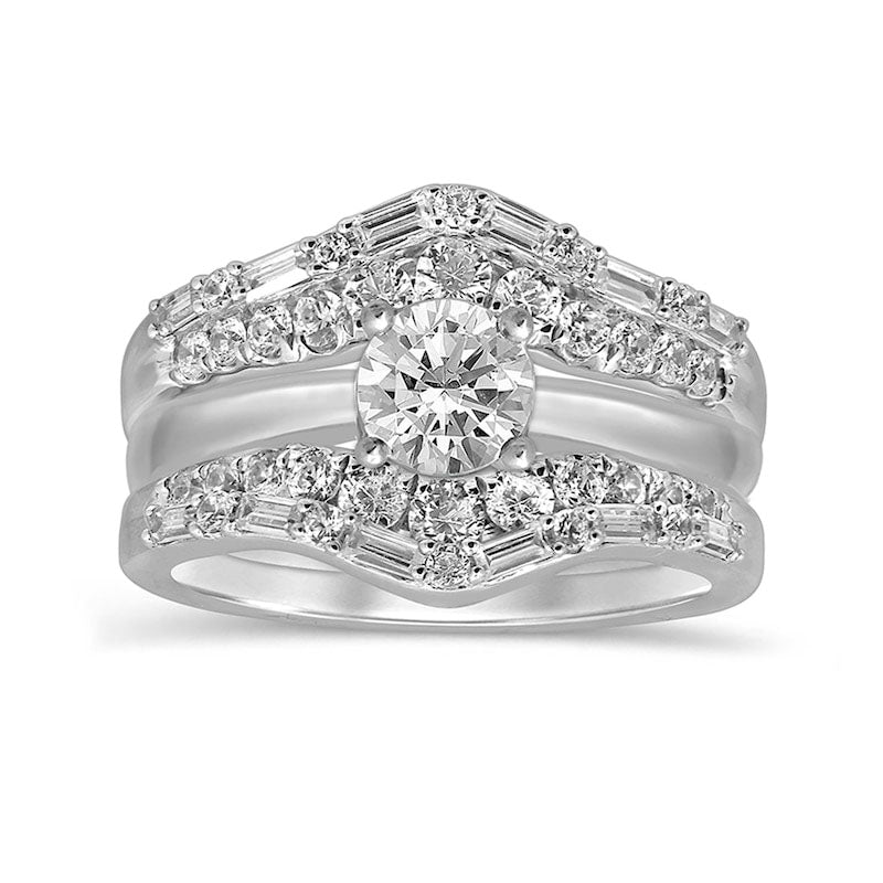 1.0 CT. T.W. Baguette and Round Natural Clarity Enhanced Diamond Double Crown Solitaire Enhancer in Solid 14K White Gold