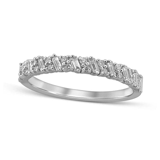 0.33 CT. T.W. Baguette and Round Natural Diamond Anniversary Band in Solid 10K White Gold
