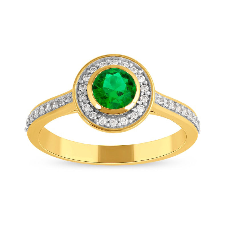 5.0mm Emerald and 0.20 CT. T.W. Natural Diamond Frame Ring in Solid 10K Yellow Gold