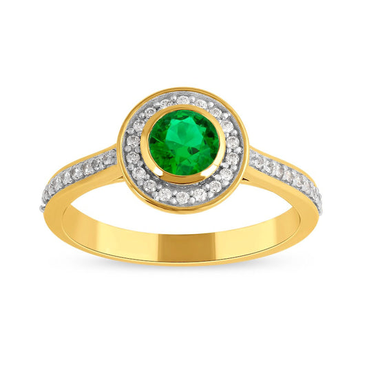 5.0mm Emerald and 0.20 CT. T.W. Natural Diamond Frame Ring in Solid 10K Yellow Gold