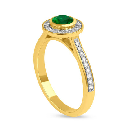 5.0mm Emerald and 0.20 CT. T.W. Natural Diamond Frame Ring in Solid 10K Yellow Gold