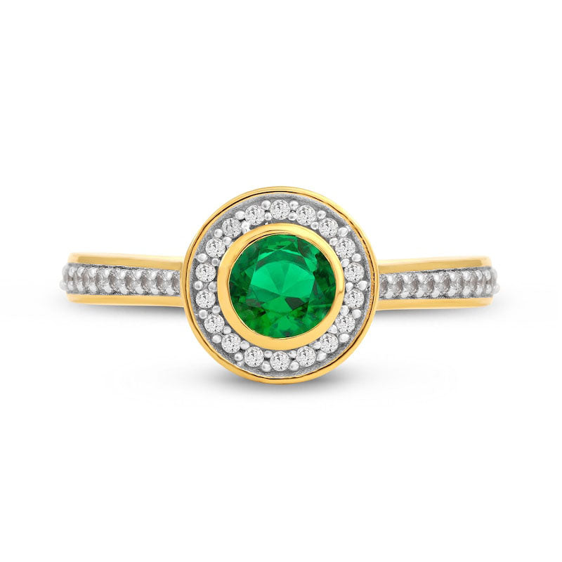 5.0mm Emerald and 0.20 CT. T.W. Natural Diamond Frame Ring in Solid 10K Yellow Gold