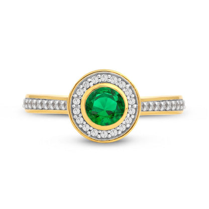 5.0mm Emerald and 0.20 CT. T.W. Natural Diamond Frame Ring in Solid 10K Yellow Gold