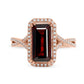 Emerald-Cut Garnet and 0.25 CT. T.W. Natural Diamond Octagonal Frame Crossover Shank Ring in Solid 10K Rose Gold