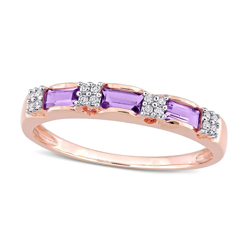 Baguette Amethyst and 0.07 CT. T.W. Natural Diamond Quad Alternating Ring in Solid 10K Rose Gold