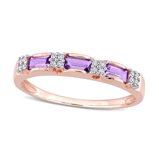 Baguette Amethyst and 0.07 CT. T.W. Natural Diamond Quad Alternating Ring in Solid 10K Rose Gold