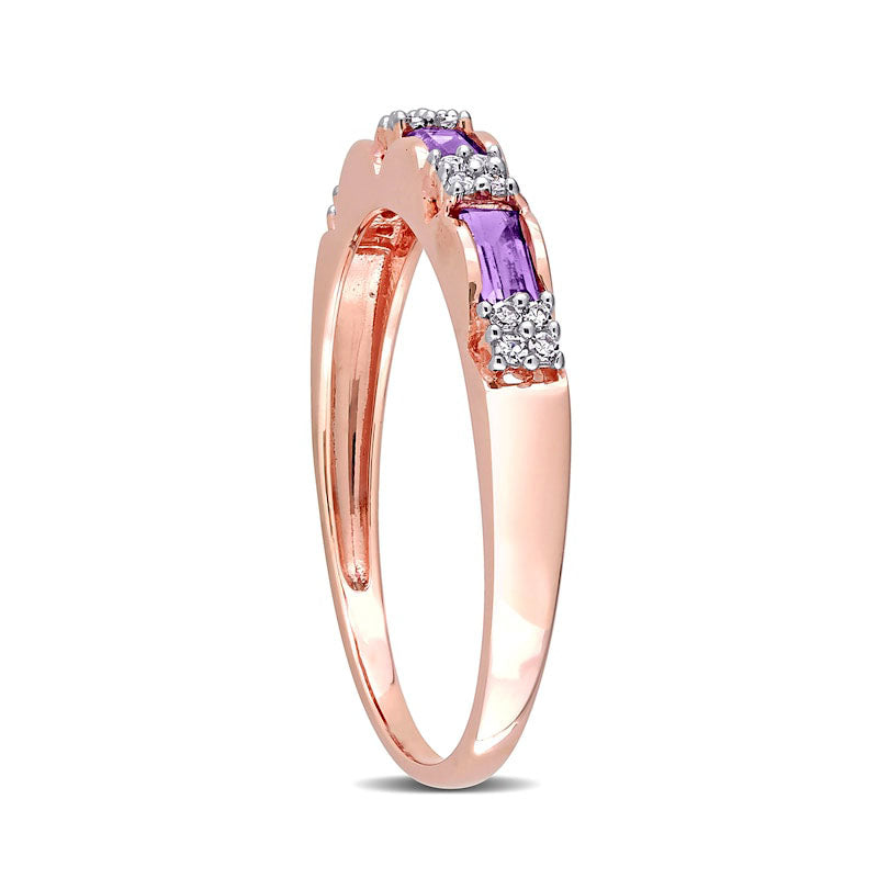 Baguette Amethyst and 0.07 CT. T.W. Natural Diamond Quad Alternating Ring in Solid 10K Rose Gold