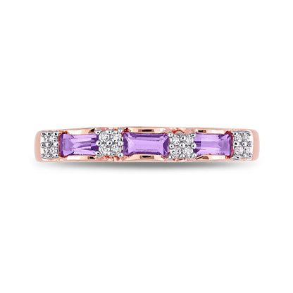 Baguette Amethyst and 0.07 CT. T.W. Natural Diamond Quad Alternating Ring in Solid 10K Rose Gold