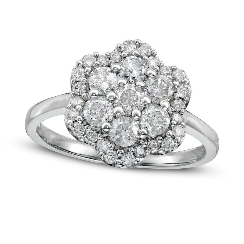 1.0 CT. T.W. Composite Natural Diamond Flower Frame Ring in Solid 10K White Gold