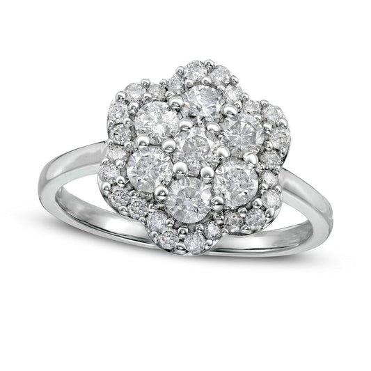 1.0 CT. T.W. Composite Natural Diamond Flower Frame Ring in Solid 10K White Gold