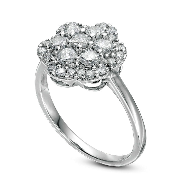 1.0 CT. T.W. Composite Natural Diamond Flower Frame Ring in Solid 10K White Gold