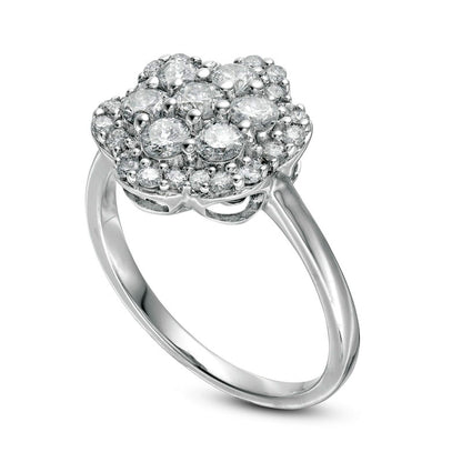 1.0 CT. T.W. Composite Natural Diamond Flower Frame Ring in Solid 10K White Gold