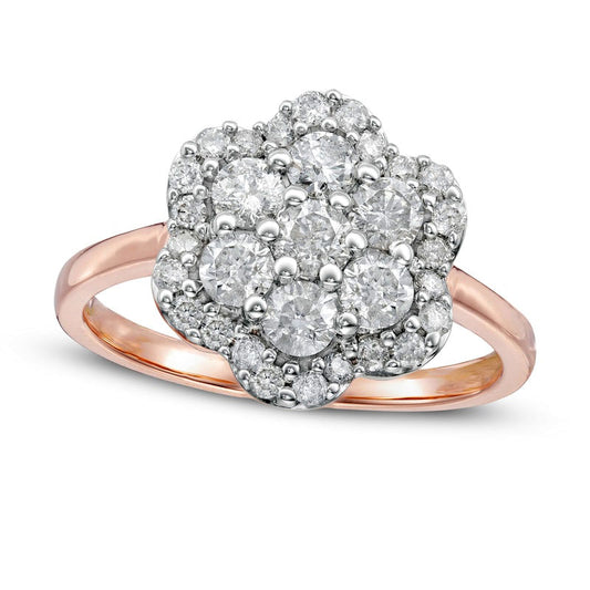 1.0 CT. T.W. Composite Natural Diamond Flower Frame Ring in Solid 10K Rose Gold