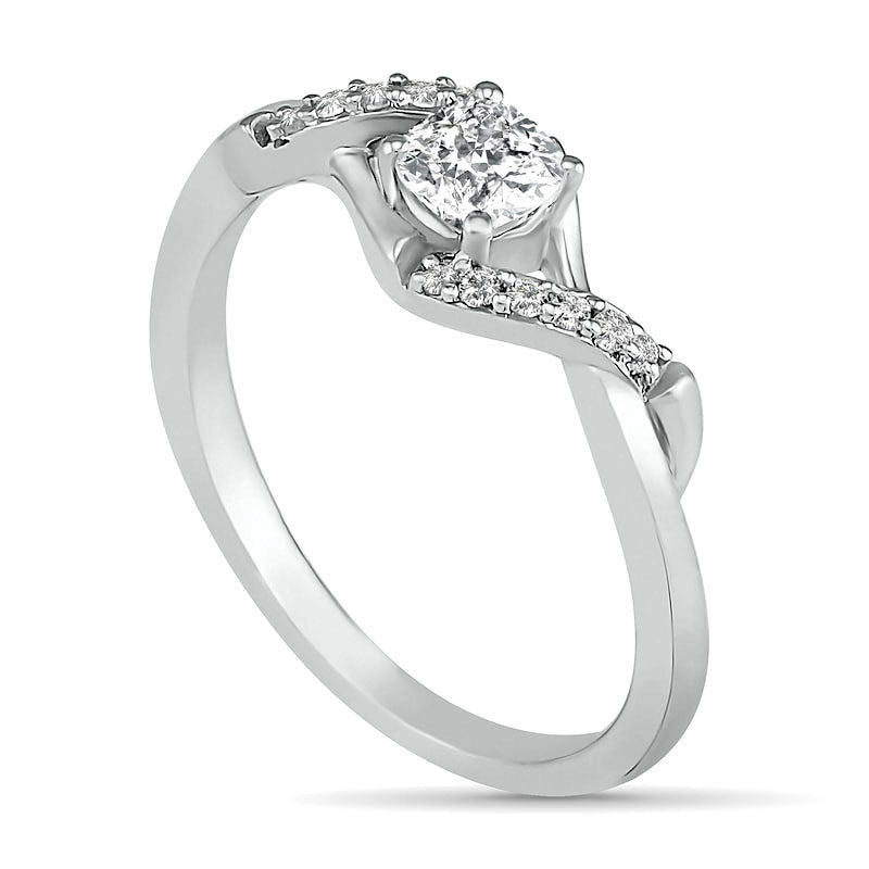 4.0mm Cushion-Cut Lab-Created White Sapphire Bypass Twist Shank Ring in Sterling Silver