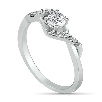 4.0mm Cushion-Cut Lab-Created White Sapphire Bypass Twist Shank Ring in Sterling Silver