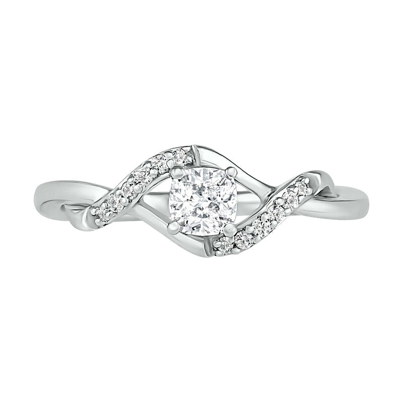 4.0mm Cushion-Cut Lab-Created White Sapphire Bypass Twist Shank Ring in Sterling Silver