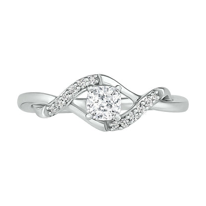 4.0mm Cushion-Cut Lab-Created White Sapphire Bypass Twist Shank Ring in Sterling Silver