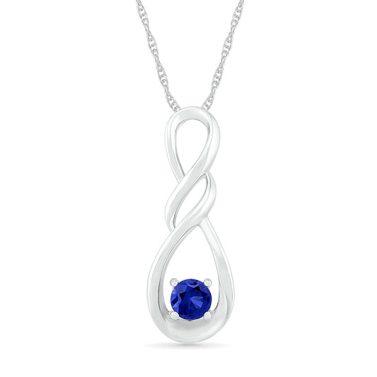4.0mm Lab-Created Blue Sapphire Solitaire Double Cascading Infinity Pendant in Sterling Silver