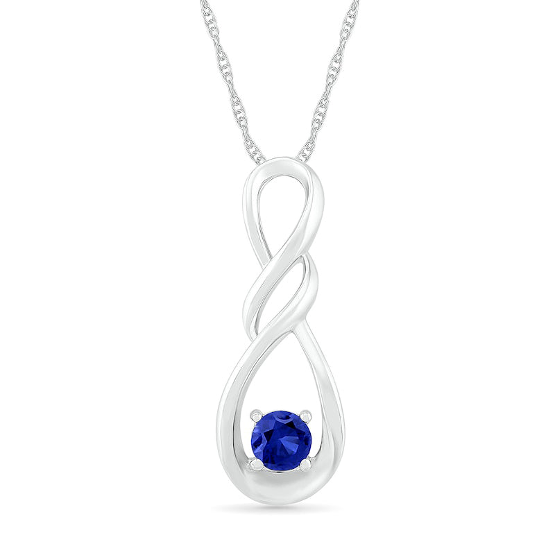 4.0mm Lab-Created Blue Sapphire Solitaire Double Cascading Infinity Pendant in Sterling Silver